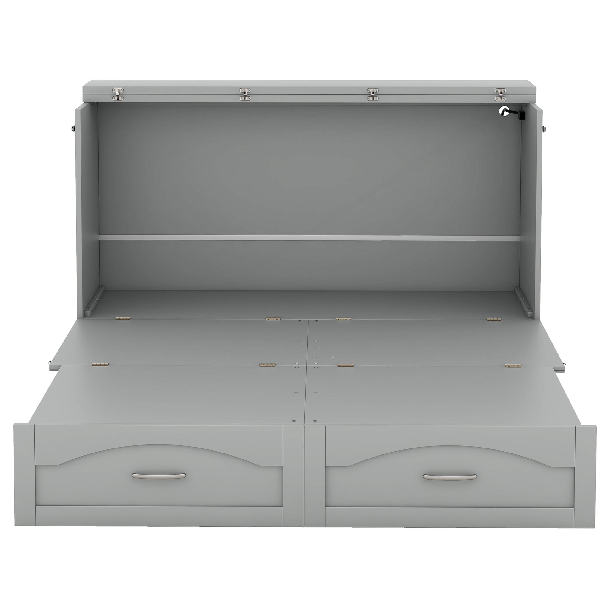 Queen Size Murphy Bed Wall Bed With Drawer And A Set Of Sockets & Usb Ports, Pulley Structure Design, Gray Gray Solid Wood Mdf