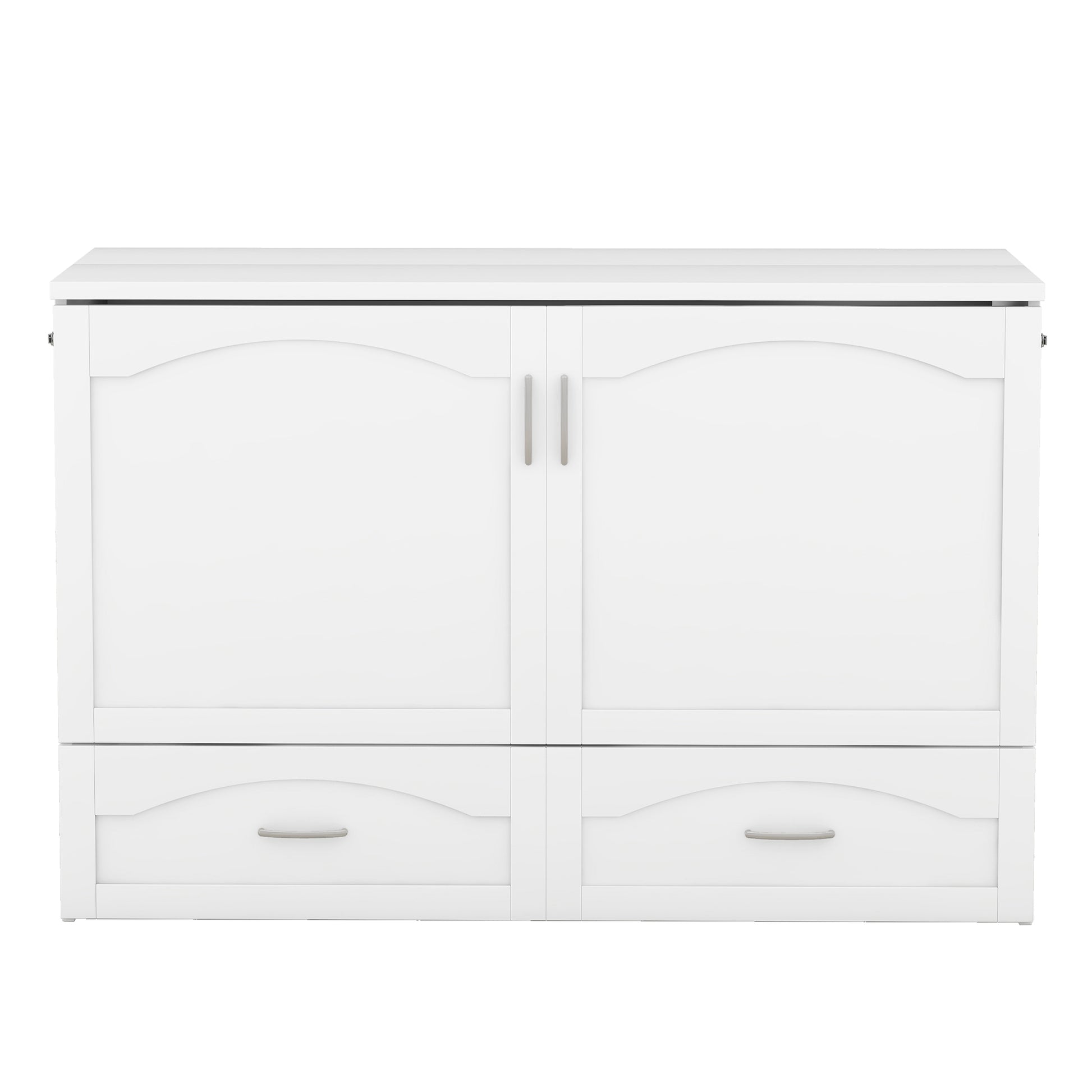 Queen Size Murphy Bed Wall Bed With Drawer And A Set Of Sockets & Usb Ports, Pulley Structure Design, White White Solid Wood Mdf