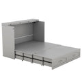 Full Size Murphy Bed Wall Bed With Drawer And A Set Of Sockets & Usb Ports, Pulley Structure Design, Gray Gray Solid Wood Mdf