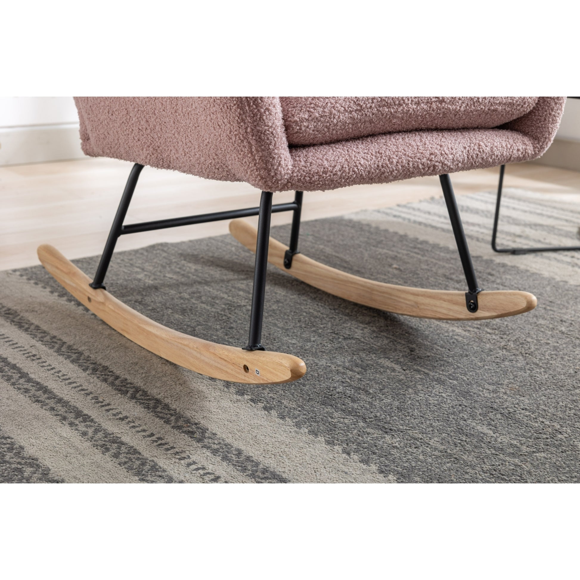 35.5 Inch Rocking Chair With Pocket, Soft Teddy Fabric Rocking Chair For Nursery, Comfy Wingback Glider Rocker With Safe Solid Wood Base For Living Room Bedroom Balcony Pink Pink Casual Foam Teddy