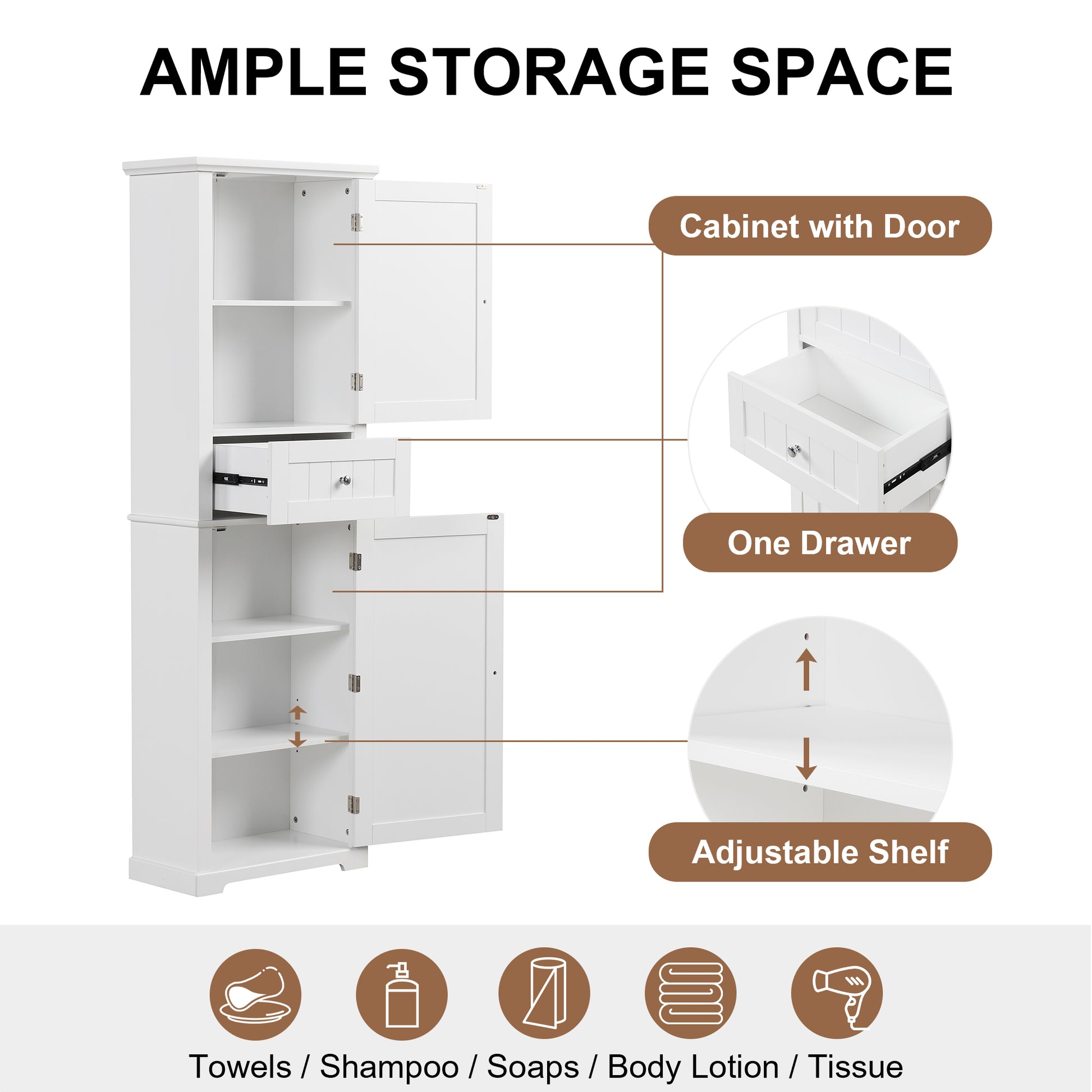 Tall Bathroom Storage Cabinet, Freestanding Storage Cabinet With Drawer And Adjustable Shelf, Mdf Board With Painted Finish, White Old Sku:Wf312727Aak White Mdf