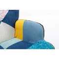 Modern Patchwork Accent Chair With Solid Wood Armrest And Feet, Mid Century Modern Accent Sofa, Fabric Sofa Chair For Living Room Bedroom Studio, Comfy Side Armchair For Bed Blue Antique Blue Foam Cotton Linen