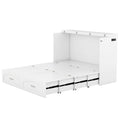Queen Size Murphy Bed Wall Bed With Drawer And A Set Of Sockets & Usb Ports, Pulley Structure Design, White White Solid Wood Mdf