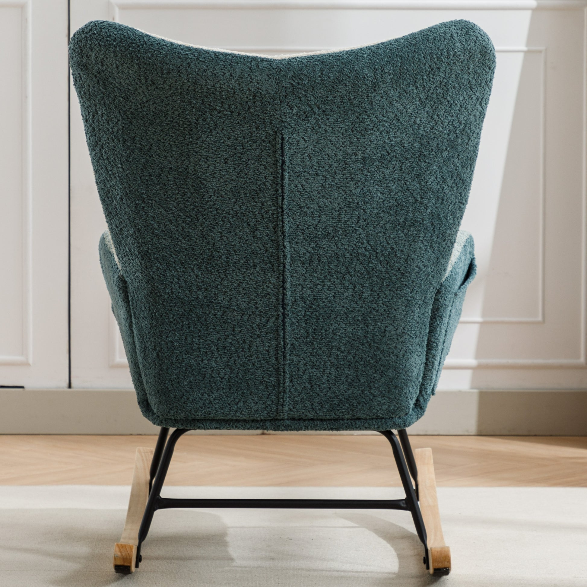 Modern Patchwork Accent Chair With Solid Wood Armrest And Feet, Mid Century Modern Accent Sofa, Fabric Sofa Chair For Living Room Bedroom Studio, Comfy Side Armchair For Bed, Green Dark Green Green Dark Green Foam Teddy