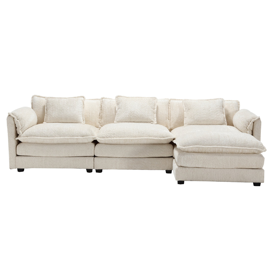 Modern Large Boucle Fabric L Shape Sectional Sofa Beige Boucle 3 Seat