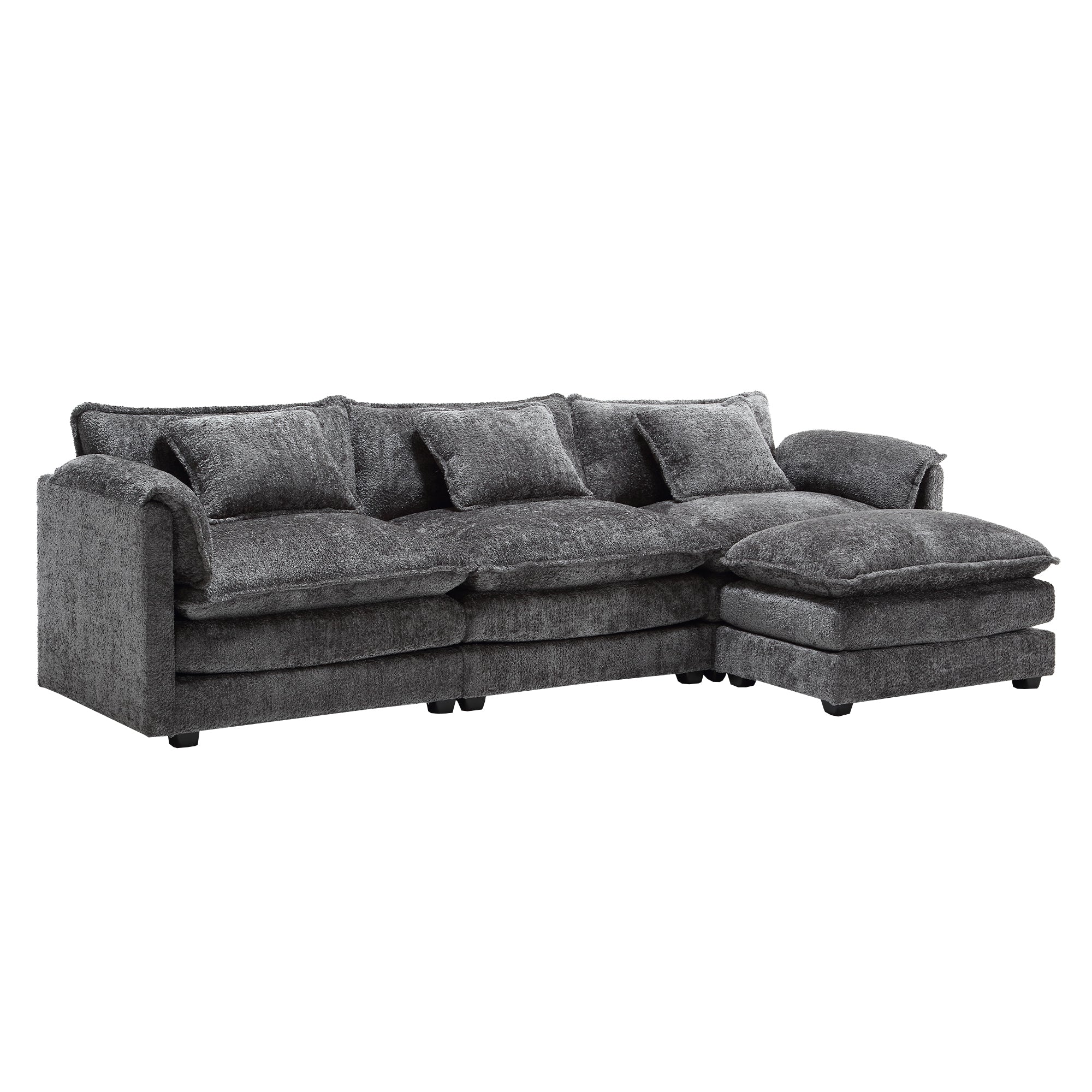 Modern Large Boucle Fabric L Shape Sectional Sofa Gray Boucle 3 Seat