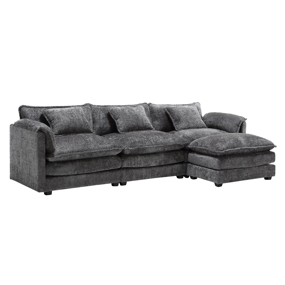 Modern Large Boucle Fabric L Shape Sectional Sofa Gray Boucle 3 Seat