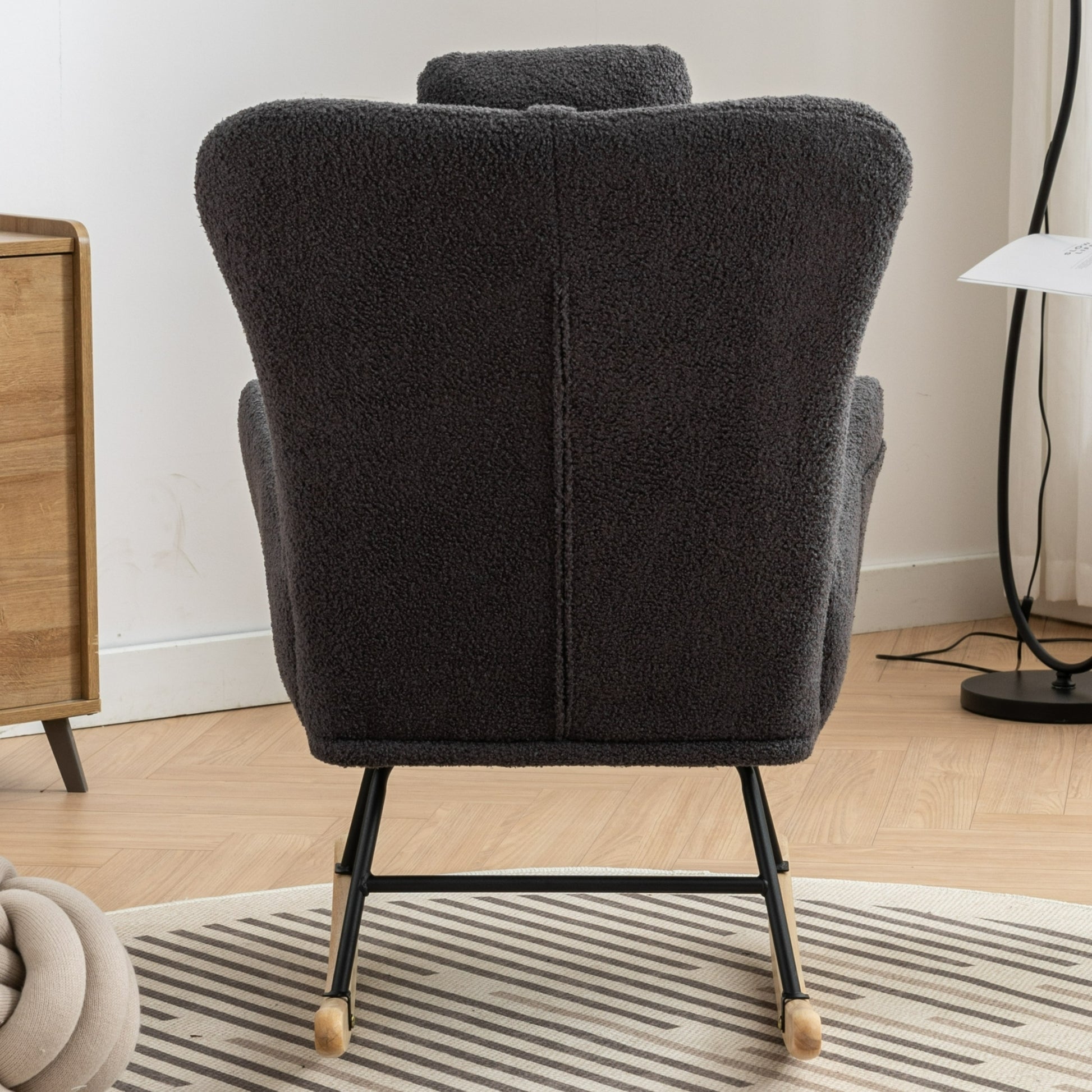 Same As W1372105256 35.5 Inch Rocking Chair With Pocket, Soft Teddy Fabric Rocking Chair For Nursery, Comfy Wingback Glider Rocker With Safe Solid Wood Base For Living Room Bedroom Balcony Greg Grey Casual Foam Teddy