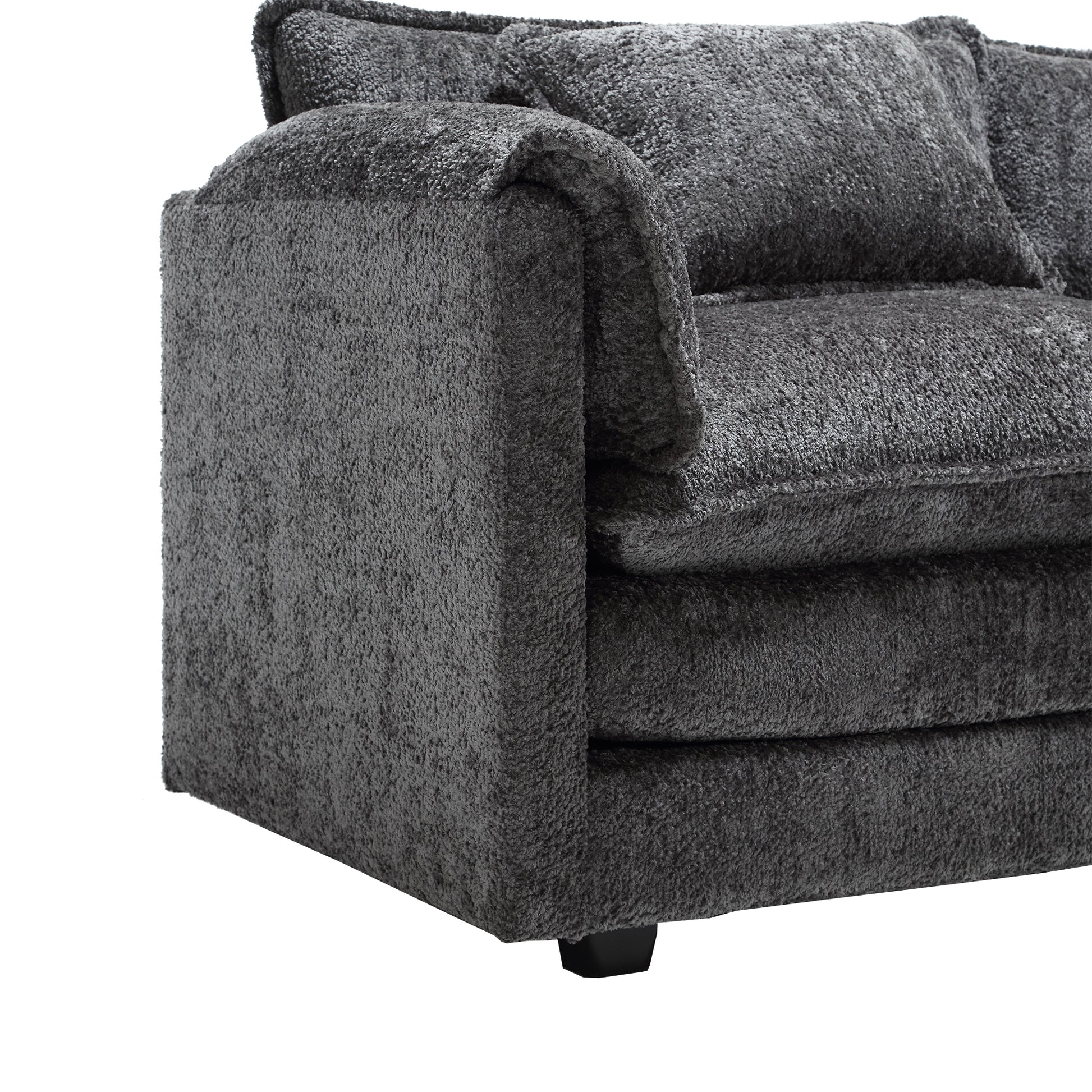 Modern Large Boucle Fabric L Shape Sectional Sofa Gray Boucle