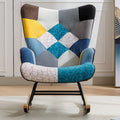 Modern Patchwork Accent Chair With Solid Wood Armrest And Feet, Mid Century Modern Accent Sofa, Fabric Sofa Chair For Living Room Bedroom Studio, Comfy Side Armchair For Bed Blue Antique Blue Foam Cotton Linen