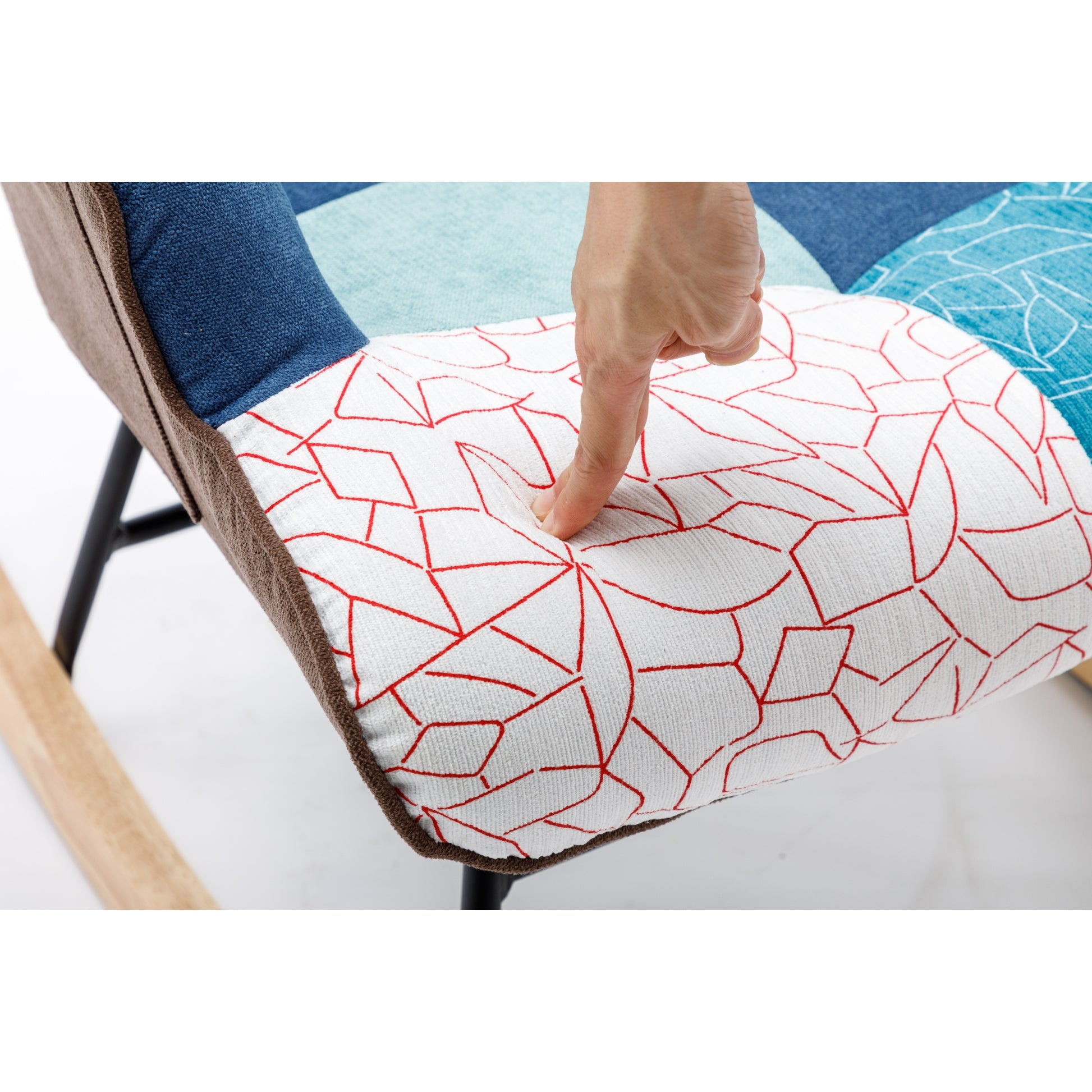 Modern Patchwork Accent Chair With Solid Wood Armrest And Feet, Mid Century Modern Accent Sofa, Fabric Sofa Chair For Living Room Bedroom Studio, Comfy Side Armchair For Bed Blue Antique Blue Foam Cotton Linen