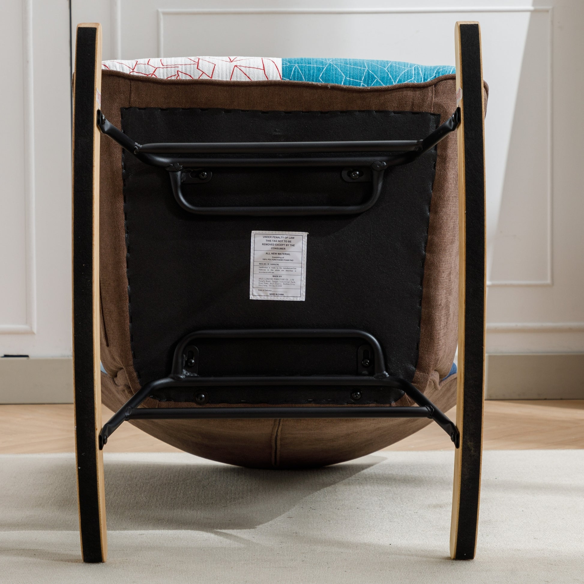 Modern Patchwork Accent Chair With Solid Wood Armrest And Feet, Mid Century Modern Accent Sofa, Fabric Sofa Chair For Living Room Bedroom Studio, Comfy Side Armchair For Bed Blue Antique Blue Foam Cotton Linen