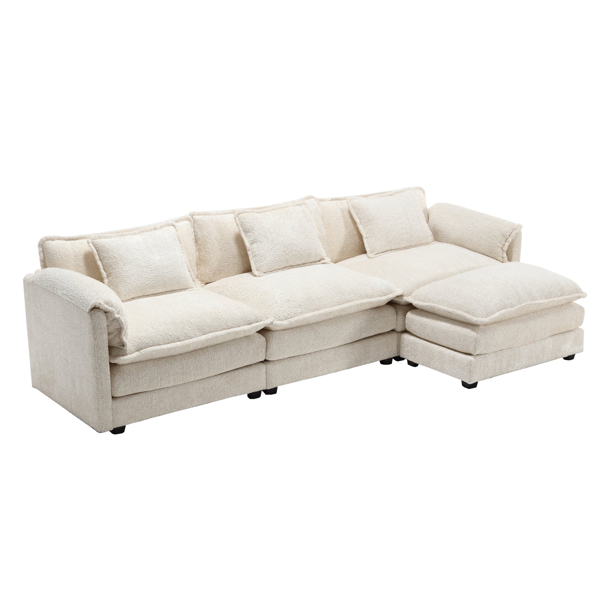 Modern Large Boucle Fabric L Shape Sectional Sofa Beige Boucle 3 Seat
