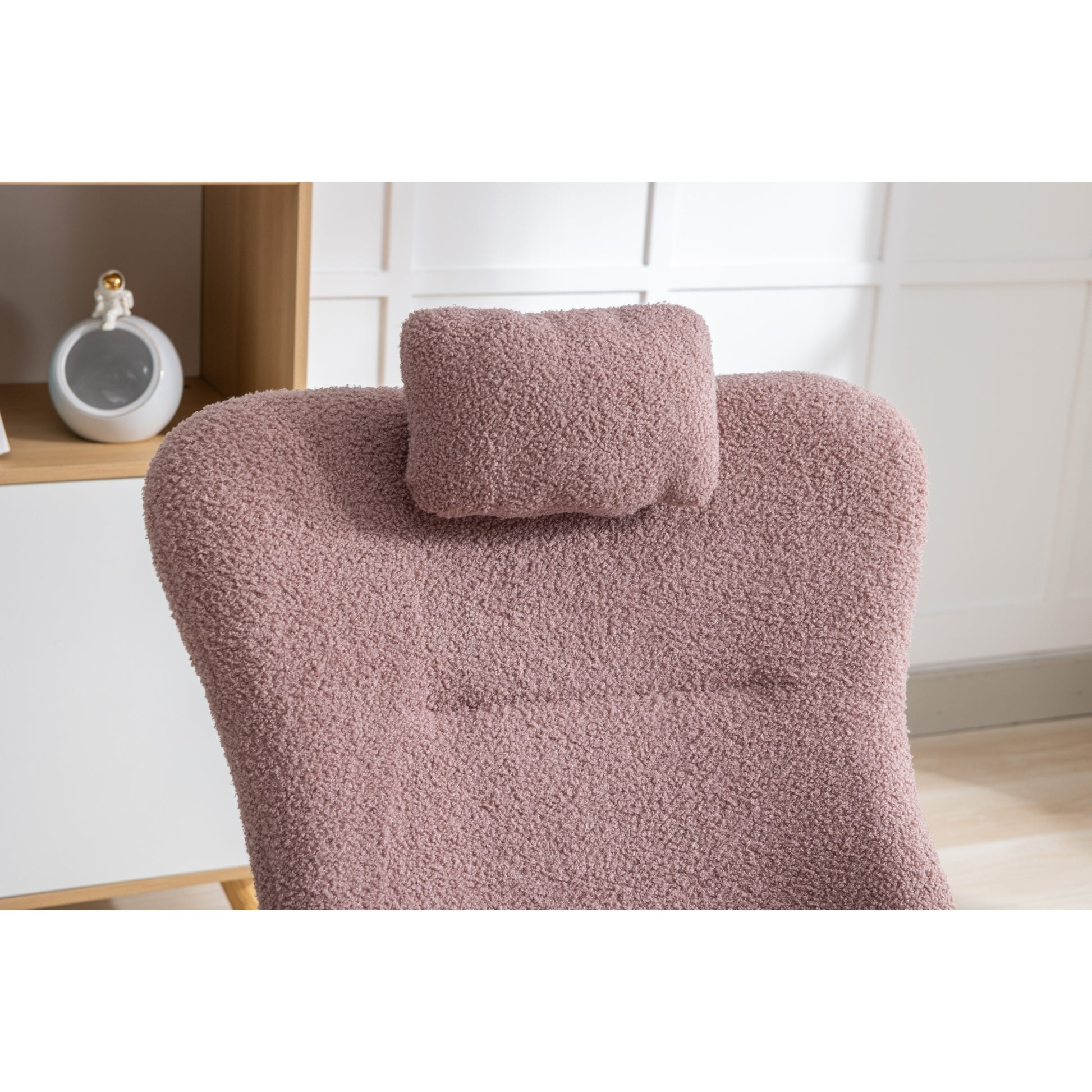 35.5 Inch Rocking Chair With Pocket, Soft Teddy Fabric Rocking Chair For Nursery, Comfy Wingback Glider Rocker With Safe Solid Wood Base For Living Room Bedroom Balcony Pink Pink Casual Foam Teddy