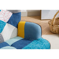 Modern Patchwork Accent Chair With Solid Wood Armrest And Feet, Mid Century Modern Accent Sofa, Fabric Sofa Chair For Living Room Bedroom Studio, Comfy Side Armchair For Bed Blue Antique Blue Foam Cotton Linen