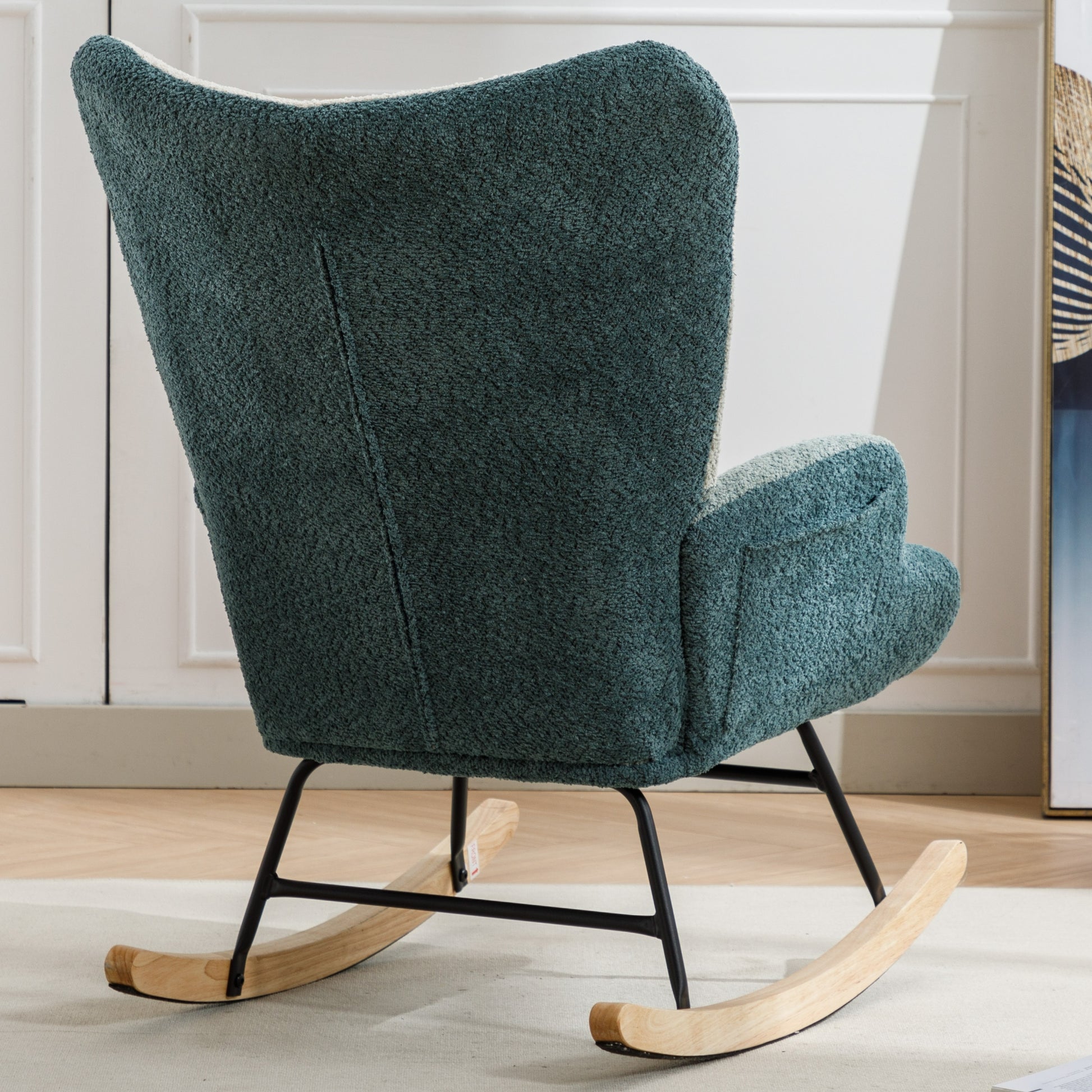 Modern Patchwork Accent Chair With Solid Wood Armrest And Feet, Mid Century Modern Accent Sofa, Fabric Sofa Chair For Living Room Bedroom Studio, Comfy Side Armchair For Bed, Green Dark Green Green Dark Green Foam Teddy