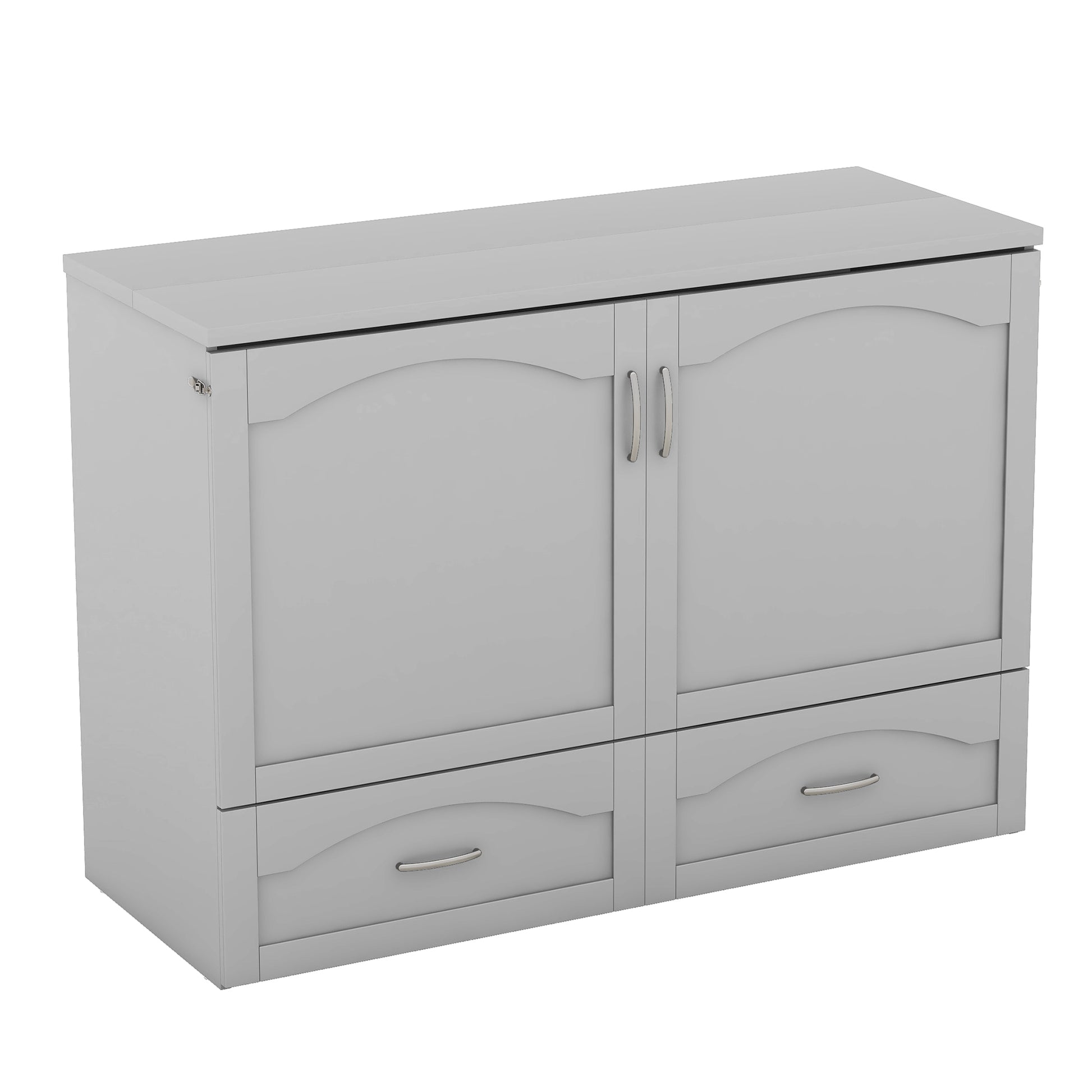 Full Size Murphy Bed Wall Bed With Drawer And A Set Of Sockets & Usb Ports, Pulley Structure Design, Gray Gray Solid Wood Mdf