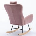 35.5 Inch Rocking Chair With Pocket, Soft Teddy Fabric Rocking Chair For Nursery, Comfy Wingback Glider Rocker With Safe Solid Wood Base For Living Room Bedroom Balcony Pink Pink Casual Foam Teddy