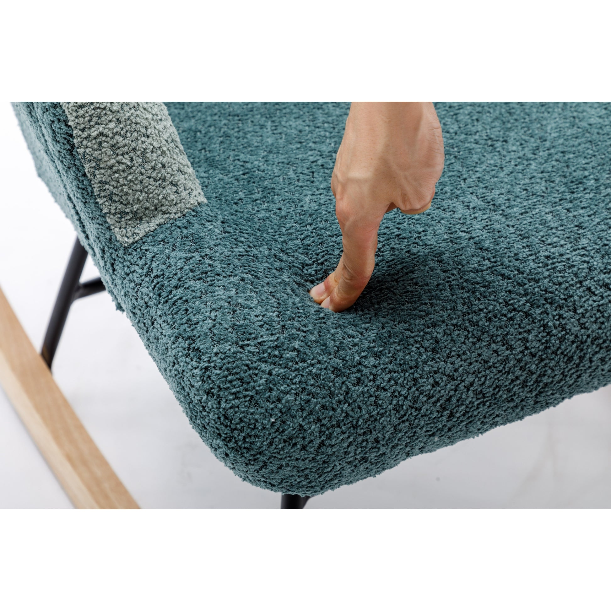 Modern Patchwork Accent Chair With Solid Wood Armrest And Feet, Mid Century Modern Accent Sofa, Fabric Sofa Chair For Living Room Bedroom Studio, Comfy Side Armchair For Bed, Green Dark Green Green Dark Green Foam Teddy