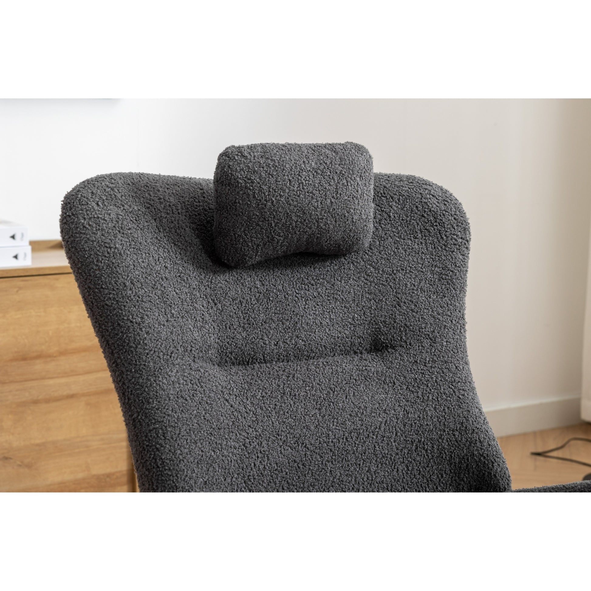 Same As W1372105256 35.5 Inch Rocking Chair With Pocket, Soft Teddy Fabric Rocking Chair For Nursery, Comfy Wingback Glider Rocker With Safe Solid Wood Base For Living Room Bedroom Balcony Greg Grey Casual Foam Teddy