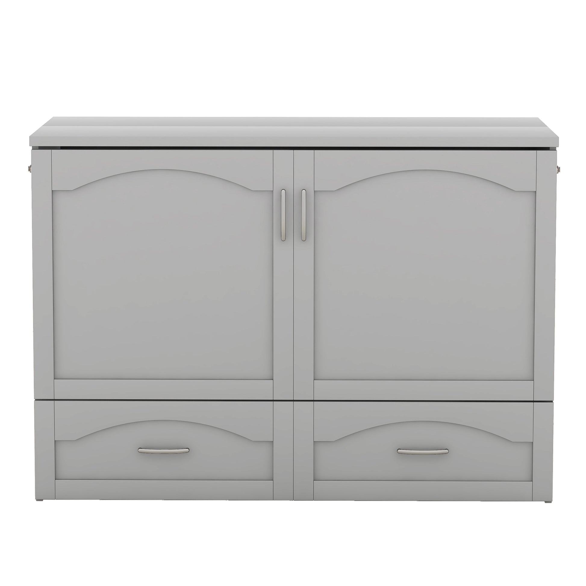 Full Size Murphy Bed Wall Bed With Drawer And A Set Of Sockets & Usb Ports, Pulley Structure Design, Gray Gray Solid Wood Mdf