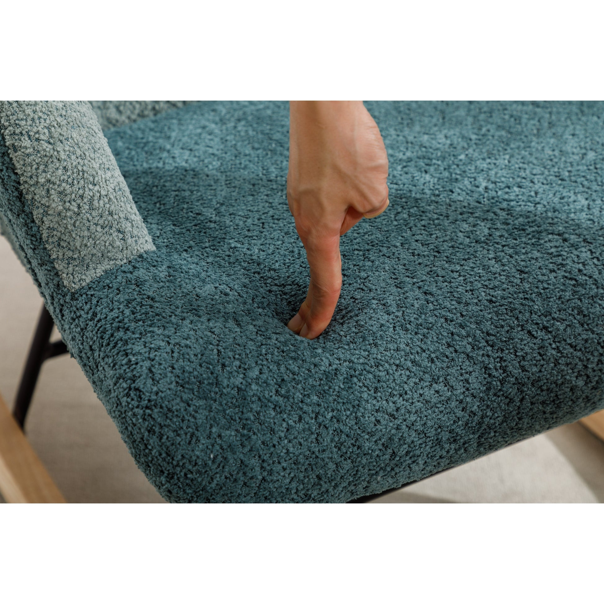 Modern Patchwork Accent Chair With Solid Wood Armrest And Feet, Mid Century Modern Accent Sofa, Fabric Sofa Chair For Living Room Bedroom Studio, Comfy Side Armchair For Bed, Green Dark Green Green Dark Green Foam Teddy