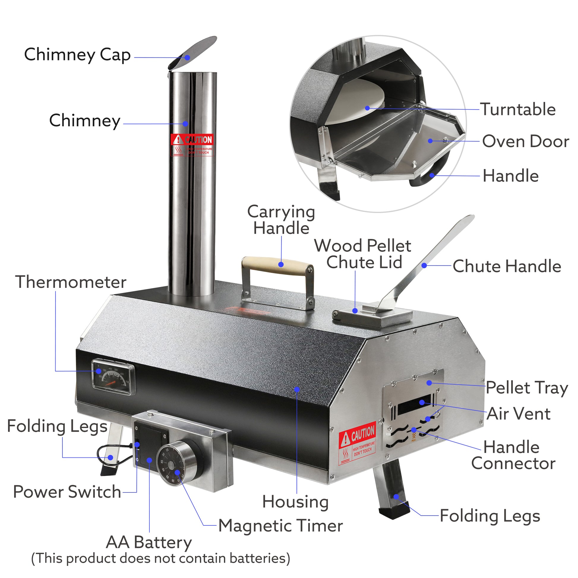 Black 12 Wood Fired Outdoor Pizza Oven Portable Hard Wood Pellet Pizza Oven Ideal For Any Outdoor Kitchen Outdoor Cooking Pizza Maker Backyard Pizza Ovens Countertop Pizza Oven Black Garden & Outdoor American Design Stainless Steel Stainless Steel