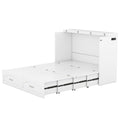 Full Size Murphy Bed Wall Bed With Drawer And A Set Of Sockets & Usb Ports, Pulley Structure Design, White White Solid Wood Mdf