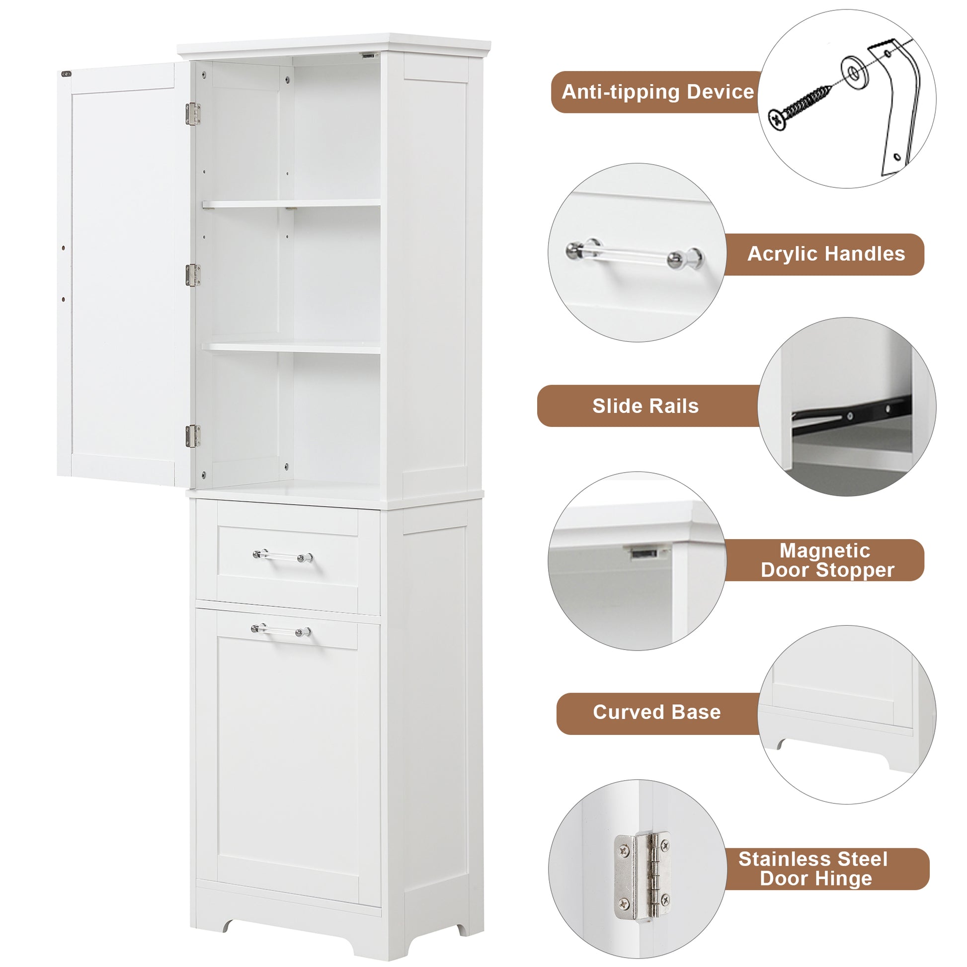 Tall Bathroom Storage Cabinet, Freestanding Storage Cabinet With Two Different Size Drawers And Adjustable Shelf, Mdf Board With Painted Finish, White Old Sku:Wf312730Aak White Mdf