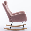 35.5 Inch Rocking Chair With Pocket, Soft Teddy Fabric Rocking Chair For Nursery, Comfy Wingback Glider Rocker With Safe Solid Wood Base For Living Room Bedroom Balcony Pink Pink Casual Foam Teddy