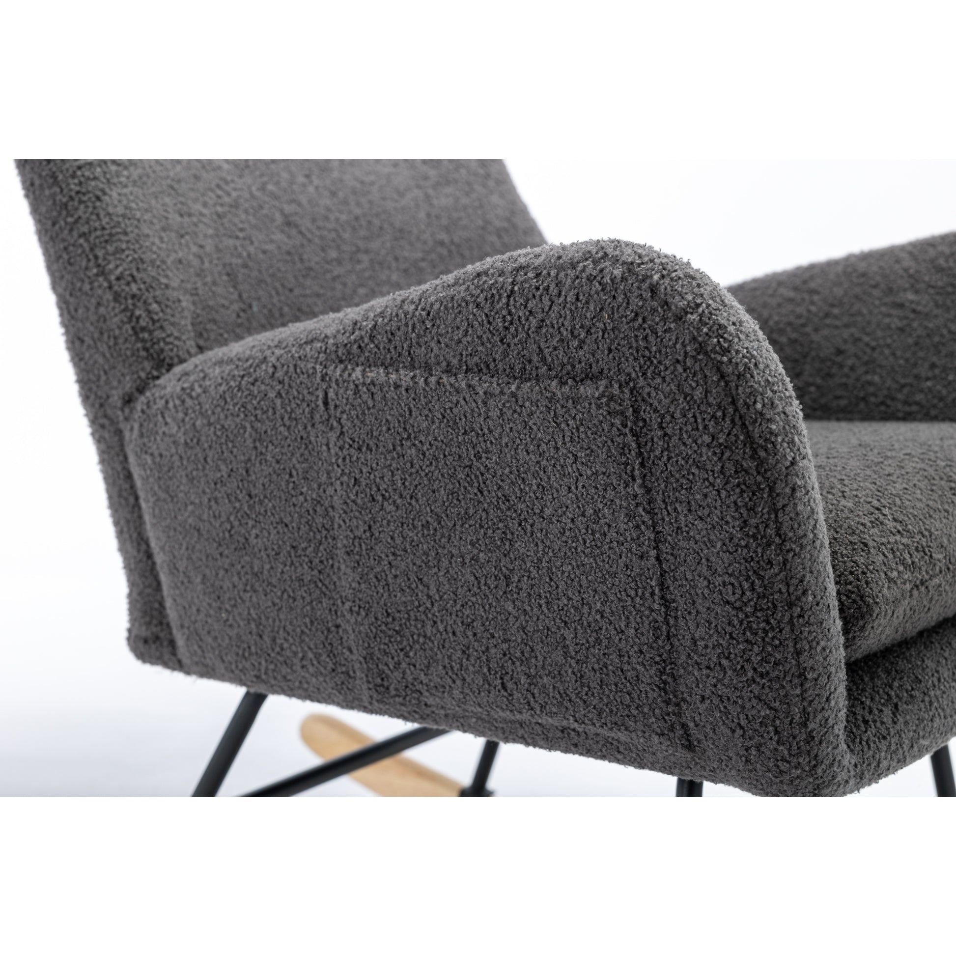 Same As W1372105256 35.5 Inch Rocking Chair With Pocket, Soft Teddy Fabric Rocking Chair For Nursery, Comfy Wingback Glider Rocker With Safe Solid Wood Base For Living Room Bedroom Balcony Greg Grey Casual Foam Teddy