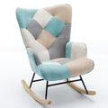 Modern Patchwork Accent Chair With Solid Wood Armrest And Feet, Mid Century Modern Accent Sofa, Fabric Sofa Chair For Living Room Bedroom Studio, Comfy Side Armchair For Bed Green Foam Cotton Linen