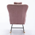 35.5 Inch Rocking Chair With Pocket, Soft Teddy Fabric Rocking Chair For Nursery, Comfy Wingback Glider Rocker With Safe Solid Wood Base For Living Room Bedroom Balcony Pink Pink Casual Foam Teddy