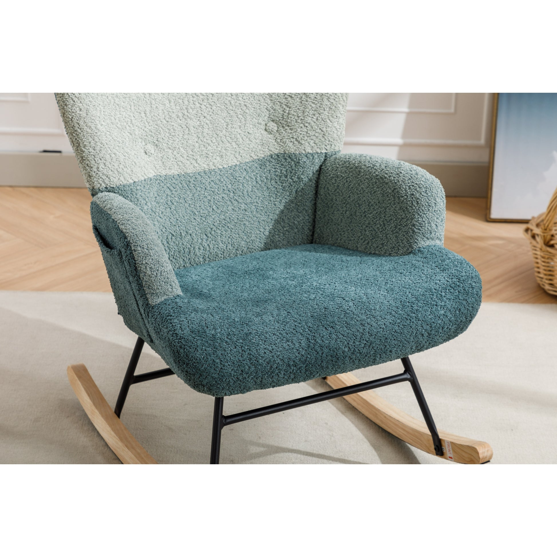 Modern Patchwork Accent Chair With Solid Wood Armrest And Feet, Mid Century Modern Accent Sofa, Fabric Sofa Chair For Living Room Bedroom Studio, Comfy Side Armchair For Bed, Green Dark Green Green Dark Green Foam Teddy