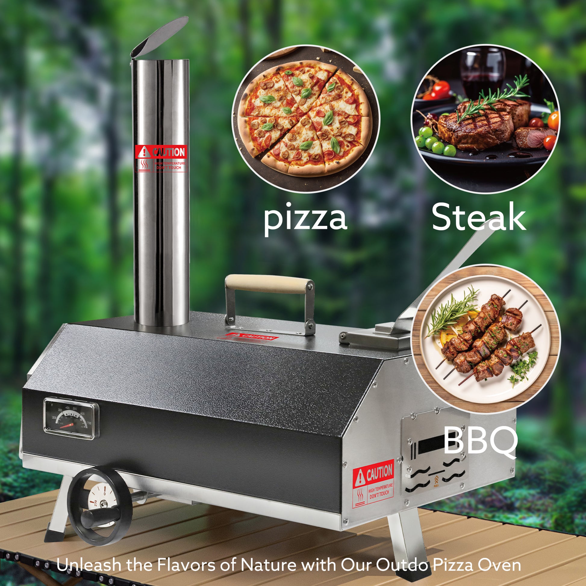 Semi Automatic Black 12 Outdoor Pizza Oven Portable Wood Fired Pizza Oven Outdoor Cooking Pizza Maker Portable Pizza Oven For Authentic Stone Baked Pizzas Black Garden & Outdoor American Design Stainless Steel Stainless Steel