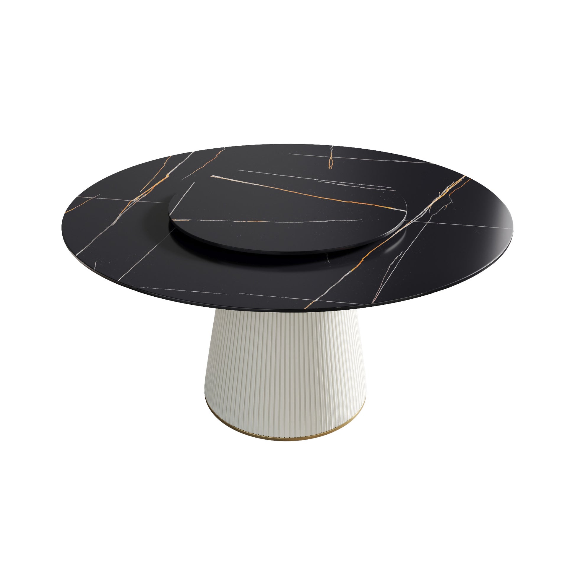 59.05 "Modern Black Artificial Stone Round Beige Plywood Pu Base Dining Table Can Accommodate 8 People 31.5"Black Artificial Stone Turntable Not Including Chairs. Black Dining Room Plywood Sintered Stone