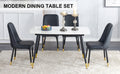 Table And Chair Set. White Imitation Marble Stone Tabletop With Black Metal Legs. Black Pu Leather Backrest And Black Metal Leg Chair. 1 Table And 4 Chairs F 001 C 007 White Sintered Stone