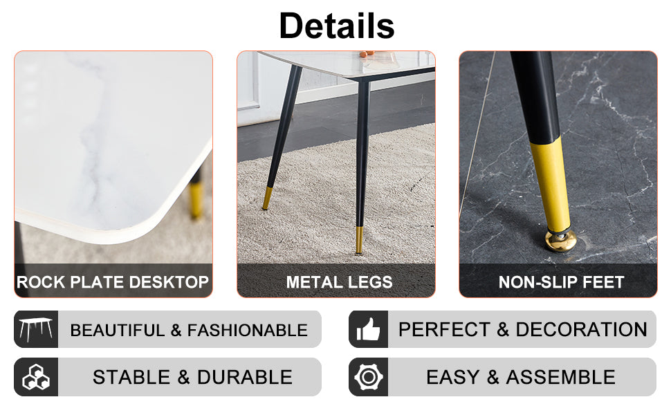 Table And Chair Set. White Imitation Marble Stone Tabletop With Black Metal Legs. Black Pu Leather Backrest And Black Metal Leg Chair. 1 Table And 4 Chairs F 001 C 007 White Sintered Stone