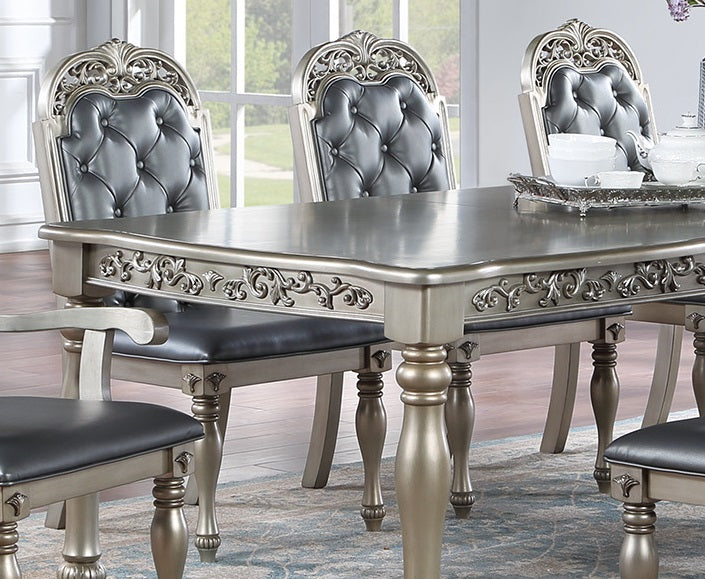 Traditional Silver Grey Finish 9Pc Dining Set Table W 2X Arm Chairs 6X Side Chairs Rubber Wood Intricate Design Tufted Back Cushion Seat Dining Room Furniture Gray Wood Dining Room Extendable Rubberwood Rectangular Dining Table With Chair Upholstered