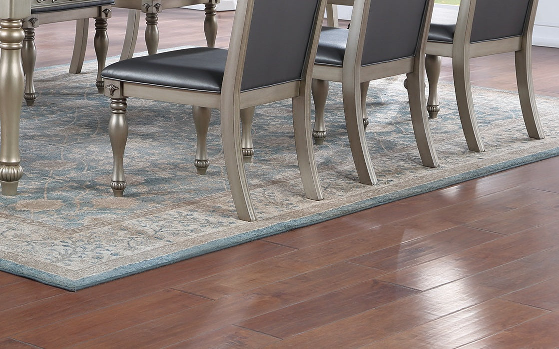 Traditional Silver Grey Finish 9Pc Dining Set Table W 2X Arm Chairs 6X Side Chairs Rubber Wood Intricate Design Tufted Back Cushion Seat Dining Room Furniture Gray Wood Dining Room Extendable Rubberwood Rectangular Dining Table With Chair Upholstered