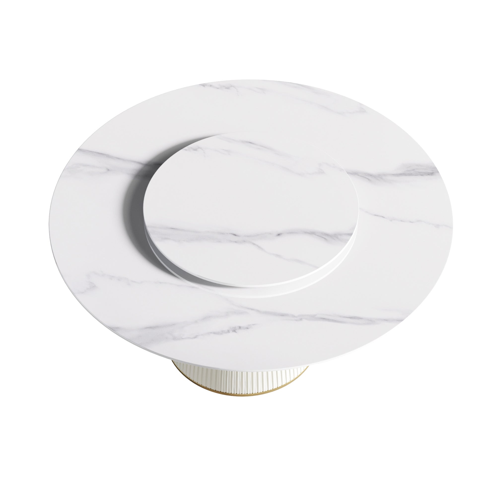 59.05 "Modern White Artificial Stone Round Beige Plywood Pu Base Dining Table Can Accommodate 8 People 31.5"White Artificial Stone Turntable Not Including Chairs. White Dining Room Plywood Sintered Stone