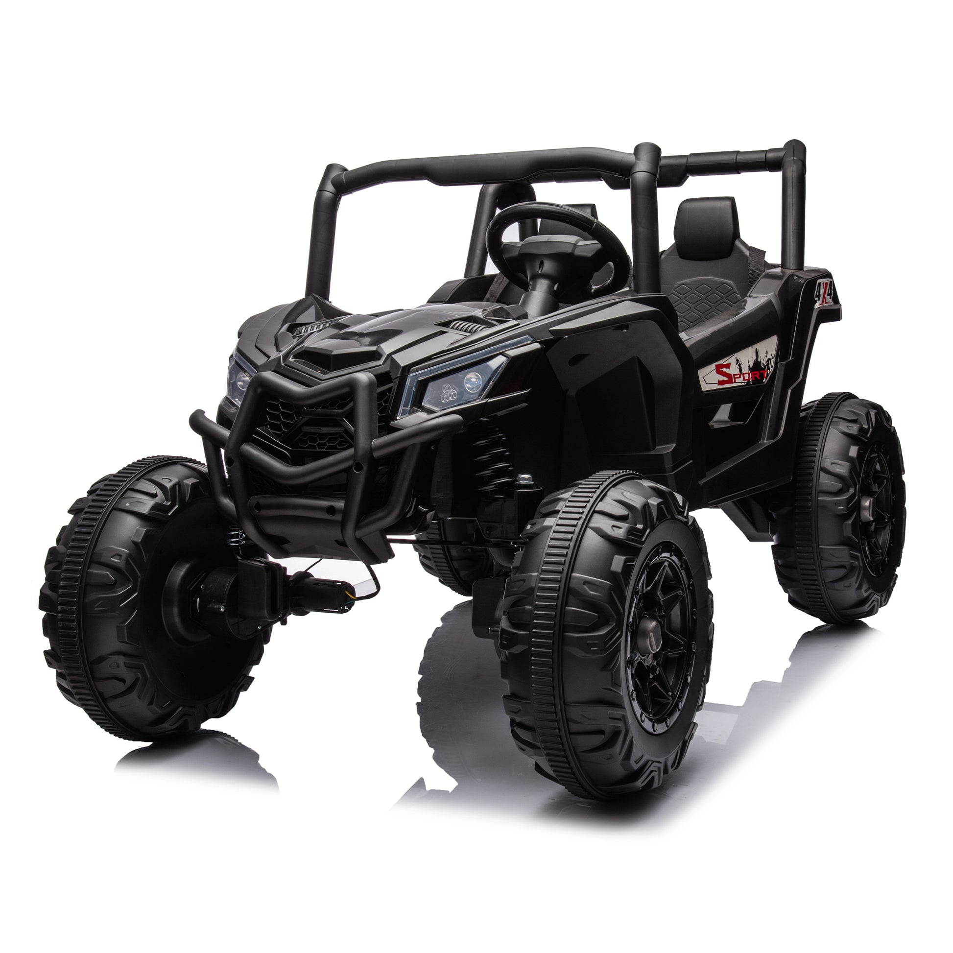 24V Ride On Xxl Utv Car For Kid,2Seater With Two Safety Belts, Side By Side 4X4 Ride On Off Road Truck With Parent Remote Control, Battery Powered Electric Car W High Low Speed, Two Safety Belts. Black Polyethylene