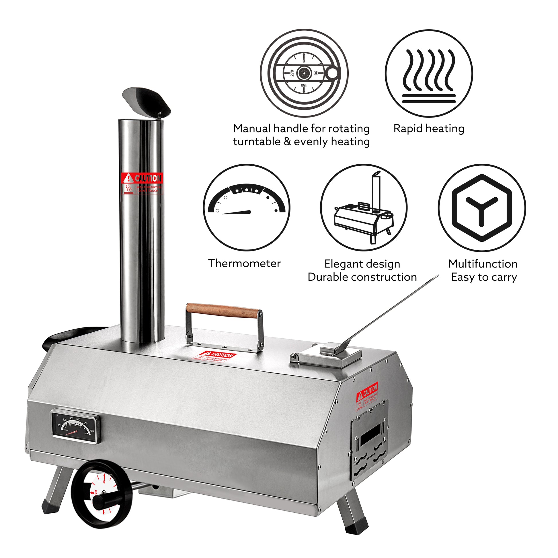 Semi Automatic Silver 12 Outdoor Pizza Oven Portable Wood Fired Pizza Oven Outdoor Cooking Pizza Maker Portable Pizza Oven For Authentic Stone Baked Pizzas Silver Garden & Outdoor American Design Stainless Steel Stainless Steel