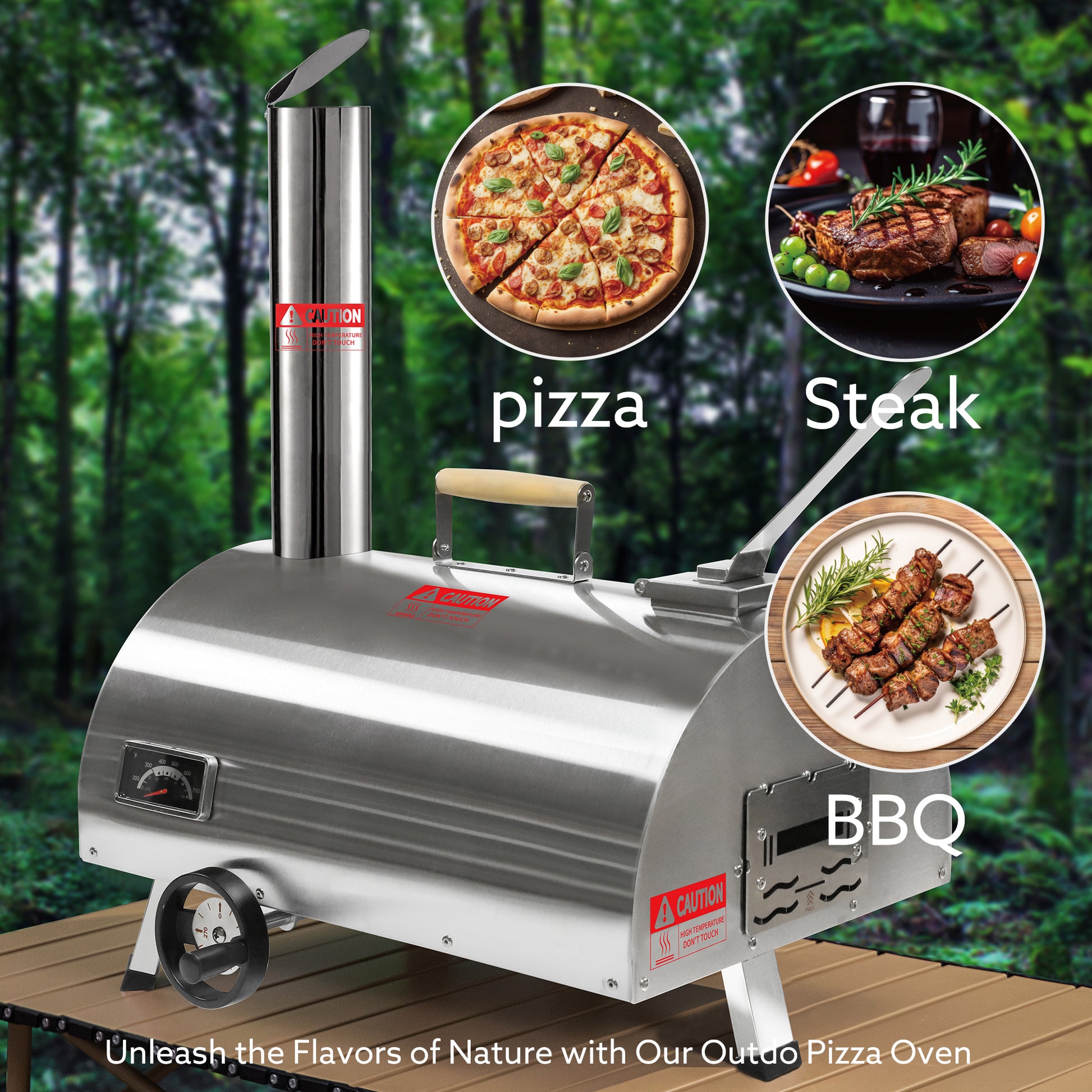 Silver Pizza Oven Outdoor 12" Semi Automatic Rotatable Pizza Ovens Portable Stainless Steel Wood Fired Pizza Oven Pizza Maker With Built In Thermometer Pizza Cutter Carry Bag Silver Garden & Outdoor American Design Stainless Steel Stainless Steel