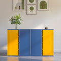 Storage Cabinet Modern Coffee Bar Cabinet Large Capacity Storage Cabinet With 3 Adjustable Shelves For Living Room, Yellow & Blue Blue Yellow Modern Engineered Wood