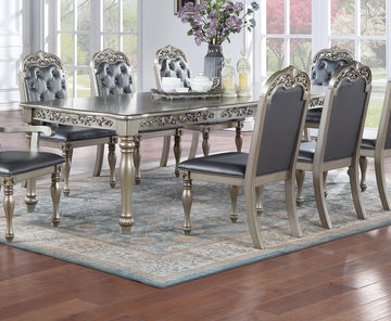 Formal 1Pc Dining Table W 2X Leaves Only Silver Grey Finish Antique Design Rubberwood Large Family Dining Room Furniture Silver Grey Gray Dining Room Antique,Traditional Rubberwood Rectangular Kitchen & Dining Tables Rubber Wood