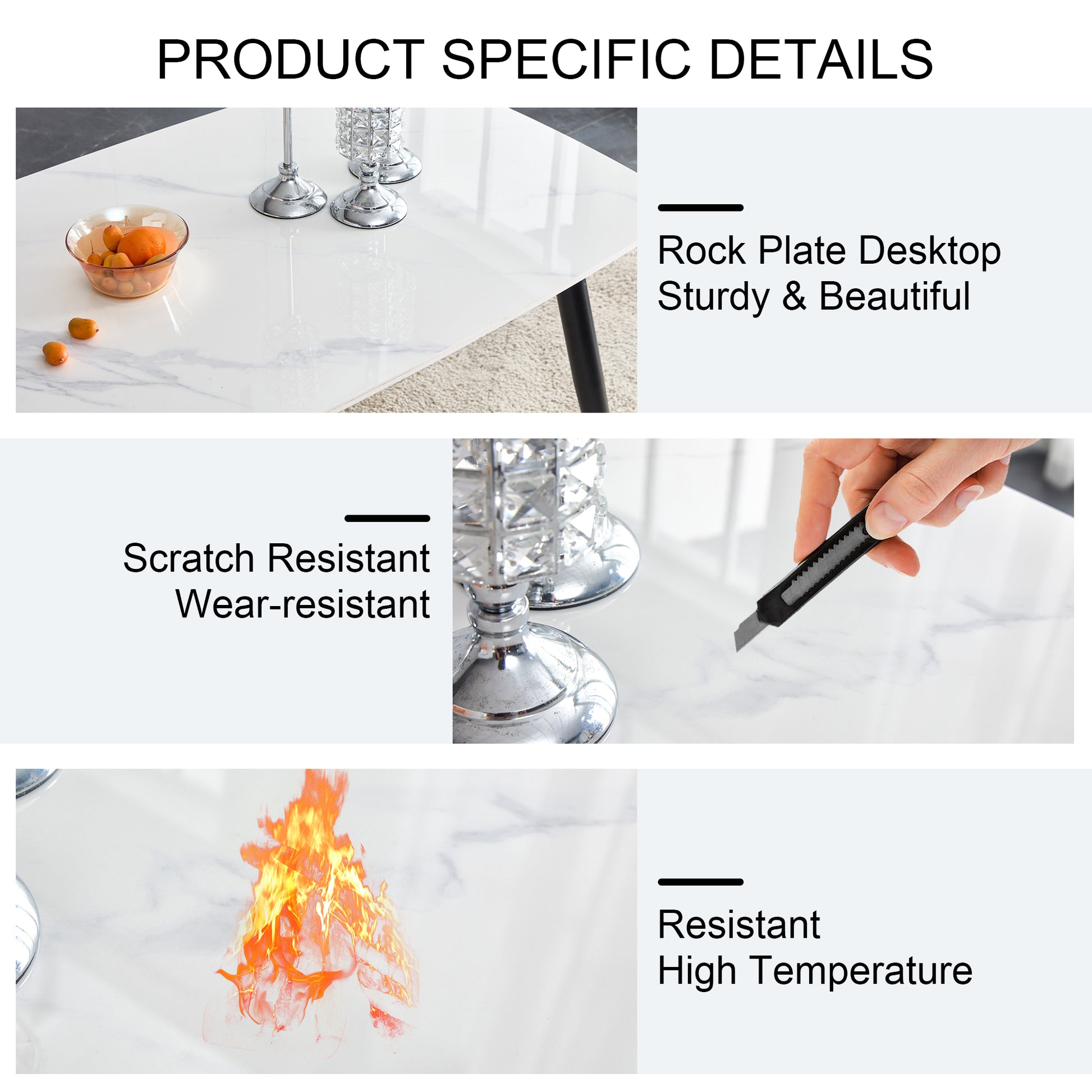 Table And Chair Set. White Imitation Marble Stone Tabletop With Black Metal Legs. Black Pu Leather Backrest And Black Metal Leg Chair. 1 Table And 4 Chairs F 001 C 007 White Sintered Stone