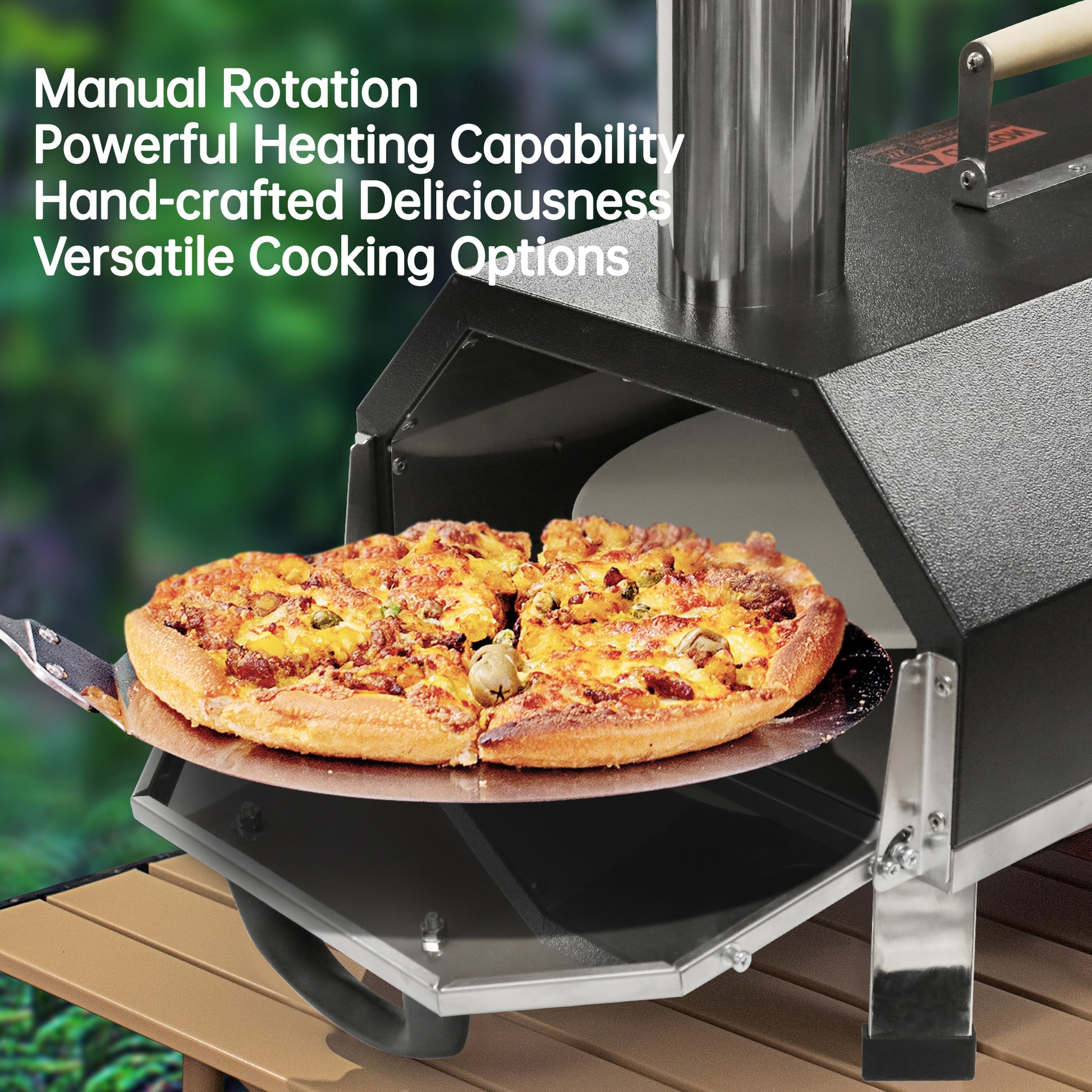 Semi Automatic Black 12 Outdoor Pizza Oven Portable Wood Fired Pizza Oven Outdoor Cooking Pizza Maker Portable Pizza Oven For Authentic Stone Baked Pizzas Black Garden & Outdoor American Design Stainless Steel Stainless Steel