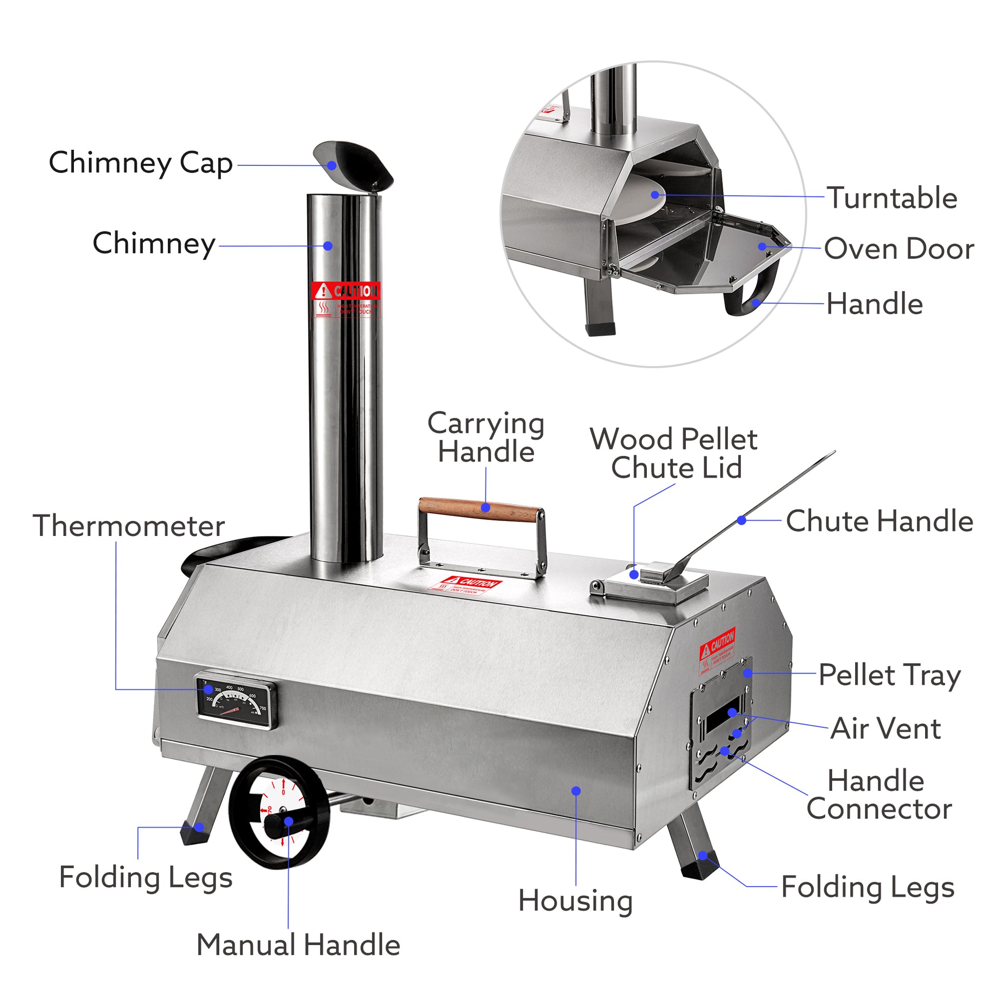 Semi Automatic Silver 12 Outdoor Pizza Oven Portable Wood Fired Pizza Oven Outdoor Cooking Pizza Maker Portable Pizza Oven For Authentic Stone Baked Pizzas Silver Garden & Outdoor American Design Stainless Steel Stainless Steel