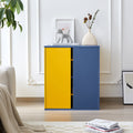 Storage Cabinet Modern Coffee Bar Cabinet Large Capacity Storage Cabinet With 3 Adjustable Shelves For Living Room, Yellow & Blue Blue Yellow Modern Engineered Wood
